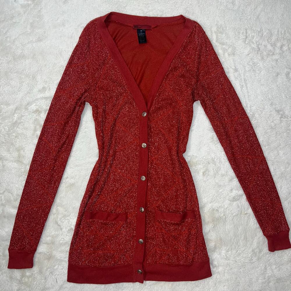 Y2K Dark Academia BKE RED Sparkly Romantic Red Button Front Cardigan Size XS